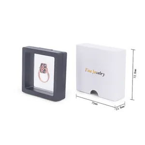 Detail view of PE film suspension jewelry box with dimensions 72.8x75x23.8mm