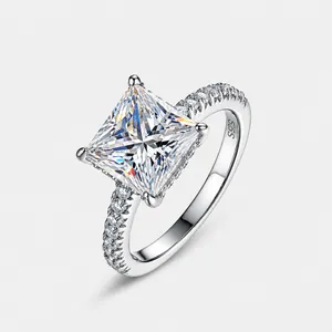 925 Sterling Silver Princess Cut Moissanite Ring For Women D Color VVS Square Moissanite Engagement Ring With GRA Certificate Fashion Jewelry Gift