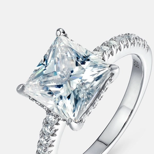 Classic princess cut Moissanite engagement ring in S925 sterling silver four-prong setting