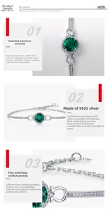 Vista detallada de pulsera de plata S925 con piedra de circonita verde esmeralda pura