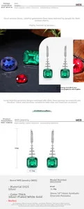 Detailansicht der quadratischen Smaragd-Ohrhänger mit Versilberung und Maßen von 14x14mm