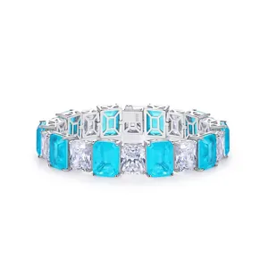 Luxury 925 Sterling Silver Zirconia Bracelet For Women Emerald Cut Paraiba Green Red Square Inlaid Tennis Bracelet Jewelry