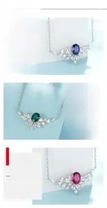 Detailed view of S925 silver necklaces with colorful oval emerald cut gemstones