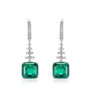 Luxus 925 Sterlingsilber Quadratische Synthetische Smaragd Ohrhänger Für Damen Elegante Strass Eingelegte Geometrische Schmuck Geschenk