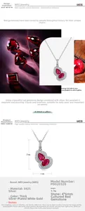 Detail of S925 silver gourd pendant featuring 4x6mm lab-grown rubies and pavé setting
