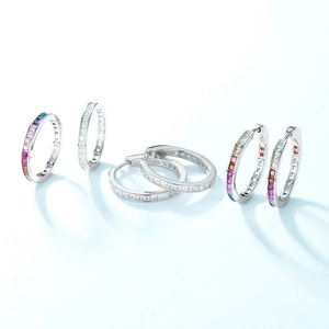 Orecchini a cerchio in argento sterling S925 con zirconi cubici colorati sfumati lucidi