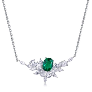 Luxurious S925 silver necklace featuring an emerald gemstone and zircon flower pendant