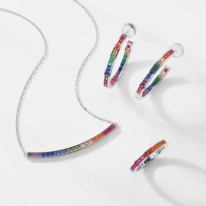 S925 silver jewelry set with colorful rainbow cubic zirconia necklace earrings and ring