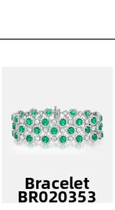 Detailed close-up of three-row royal green gemstones and pavé crystals bracelet