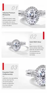 Dettaglio dell'anello in moissanite ovale con montatura in argento S925 e pavé di diamanti