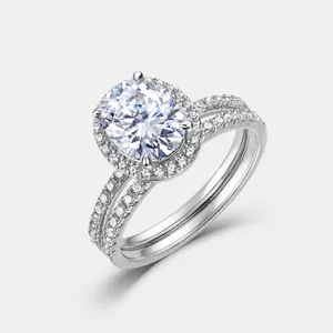 Lussuoso Anello Halo Moissanite Taglio Ovale Argento Sterling 925 Gioielli Dito Matrimonio Per Donna Con Certificato GRA