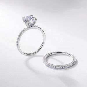Lussuoso Set di Anelli in Moissanite Taglio a Cuscino in Argento Sterling 925 Fedi Nuziali e di Fidanzamento per Donna Con Certificato GRA