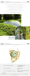 Detailed specs of S925 silver 10K gold moss agate ring with pearls and 2.67g weight