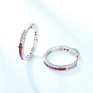 Eleganti orecchini a cerchio in argento sterling S925 con zirconi color arcobaleno