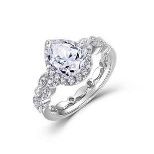 Elegant S925 silver pear-cut moissanite ring with a halo setting and vine-style band