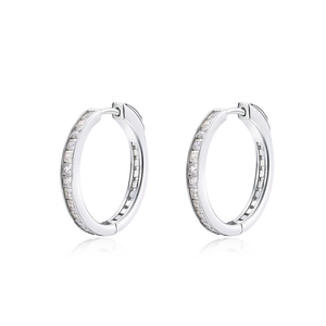 Orecchini a cerchio in argento sterling S925 con fila di zirconi bianchi lucidi