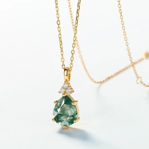 Elegante 925 Sterling Zilveren Mosagaat Hanger Ketting Peergeslepen Groene Agaat Strass Druppel Hanger Sieraden Voor Dames