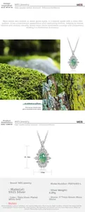 Macro detail of oval green moss agate pendant with S925 silver pave cubic zirconia
