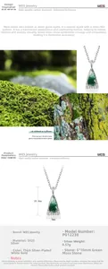 Detailed view of teardrop moss agate pendant with S925 silver dimensions and specifications