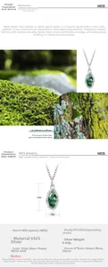 Macro detail of S925 silver moss agate pendant with natural olive branch textures