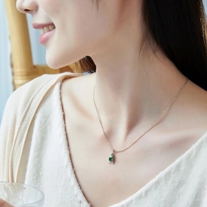Elegant S925 silver necklace with teardrop moss agate pendant and sparkling crystal details