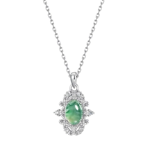 Elegant S925 silver necklace with green moss agate pendant and zircon halo in vintage style
