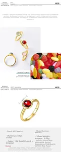 Close-up of S925 silver 10K gold plated ring with a 6mm round natural gemstone