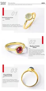 Macro detail of S925 silver ring with colorful crystal gems and polished gold plating