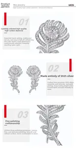Detailed view of feather drop earrings with S925 silver and high carbon diamond inlay