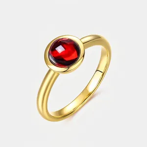 Minimalist S925 Sterling Silver 10K Gold Plated Gemstone Ring For Women Fashion Round Prehnite Topaz Rose Quartz Jewelry Gift