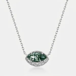 Collana con Ciondolo in Agata Muschiata Argento Sterling 925 Donna Taglio Marquise Pietra Naturale Minimalista Gioielli Eleganti