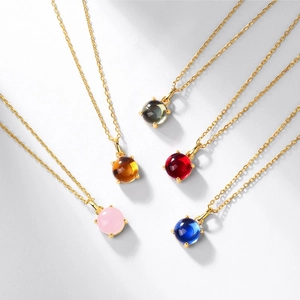 925 Sterling Silver Candy Color Zirconia Pendant Necklace Round Cabochon Luxury Minimalist Jewelry For Women Elegant Gift