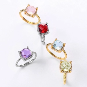 Summer colorful gemstone rings in S925 silver with square cut stones and twisted bands