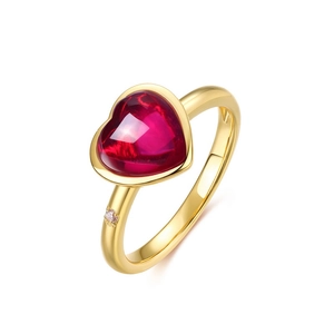 Minimalist heart red ruby ring in 10K gold plated S925 silver for women jewelry