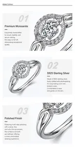 Dettaglio macro anello in argento S925 con moissanite, motivi a cuore e finitura lucida
