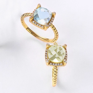 Luxurious S925 silver rings with colorful cushion-cut gemstones and twisted gold bands
