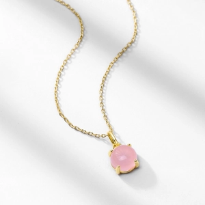 Luxurious S925 silver pendant necklace with pink candy gemstone and 4-prong setting