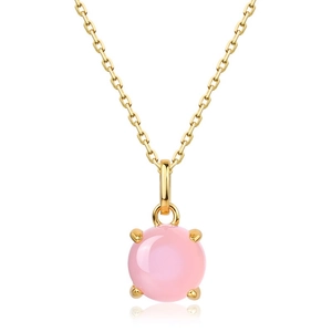 Luxurious S925 silver gold-plated necklace featuring a round pink gemstone pendant