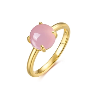 Eleganter vergoldeter S925 Silberring mit einem großen rosa Cabochon Edelstein