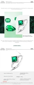 Macro detail of S925 silver ring featuring 0.8ct square emerald and zircon inlay