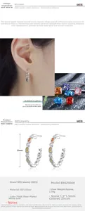 Macro view of S925 silver hoop earrings with rainbow pavé zircon and 20mm height dimensions