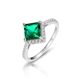 Vintage S925 Sterling Silver Ring For Women Lab-Grown Emerald Princess Cut Inlaid Rhinestone Halo Luxurious Wedding Jewelry Accessory
