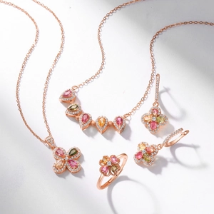 S925 sterling silver four-leaf clover necklace and colorful tourmaline jewelry set