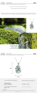 Detailed view of snake pendant with water drop green moss agate and S925 silver specs