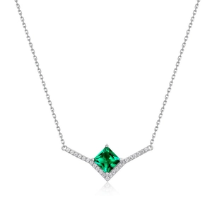 Retro princess cut emerald pendant necklace in S925 sterling silver with V-shape setting