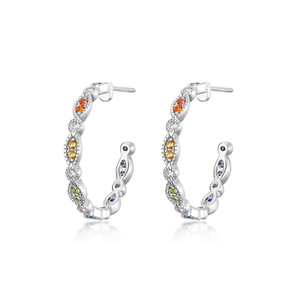 Rainbow cubic zirconia S925 sterling silver hoop earrings with marquise multi-color stones