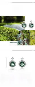 Detailed view of S925 silver stud earrings featuring 6x6mm natural green moss agate stones