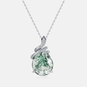 Serpent pendant with green moss agate droplet in S925 sterling silver settings