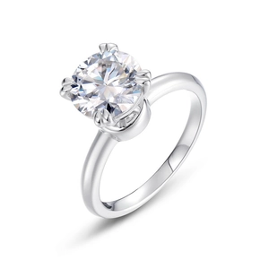 S925 Sterling Silber Moissanit Ring mit brillantem Rundschliff in Sechs-Krallen-Fassung