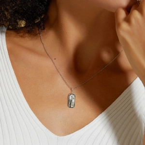 Natural green moss agate rectangle pendant necklace in S925 sterling silver for women